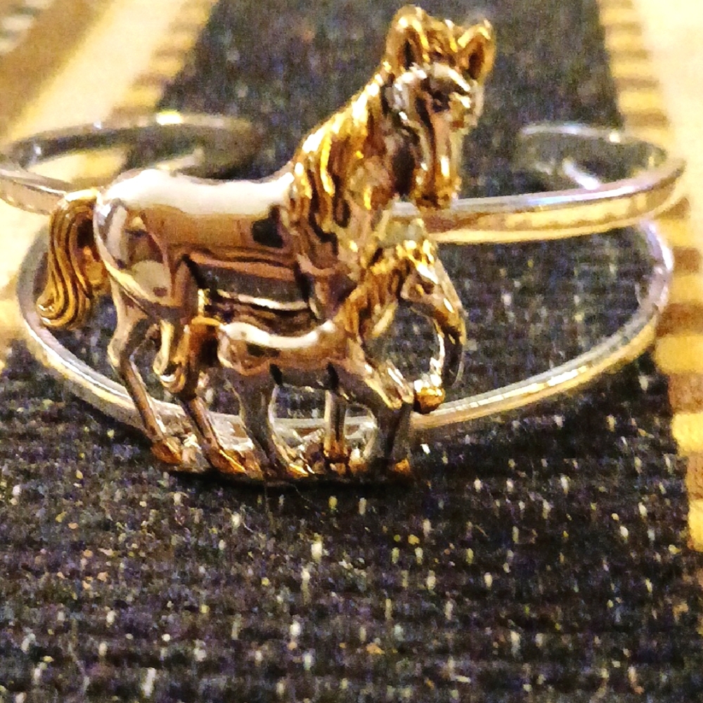 Gold & Silver Horse Cuff Bracelet